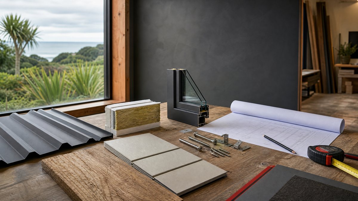 Building material samples being reviewed for a Northland home