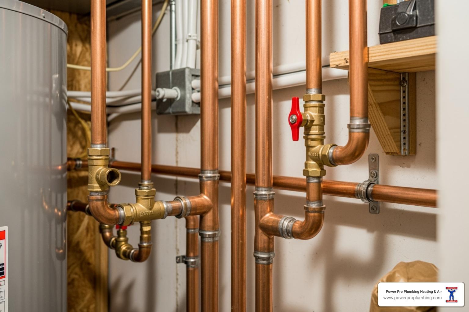 Professional plumbing installation with modern lead-free copper fittings